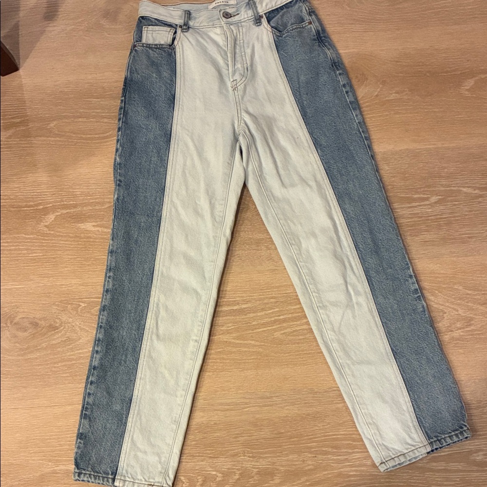 Streetwear Two-Tone High Waist.Straight Leg Pants White Blue Worn 1x size 25